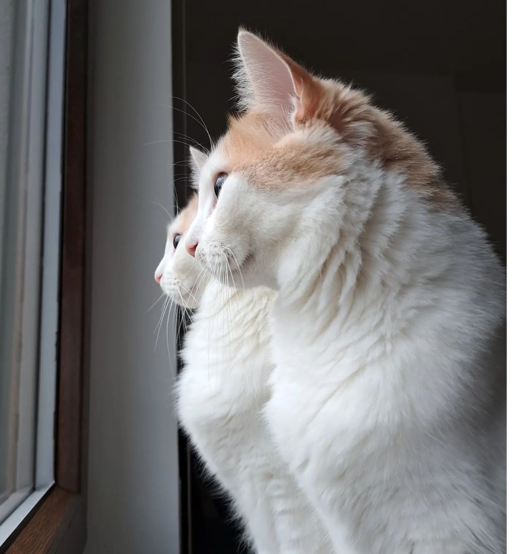 Adorable Twin Cats looking through a window