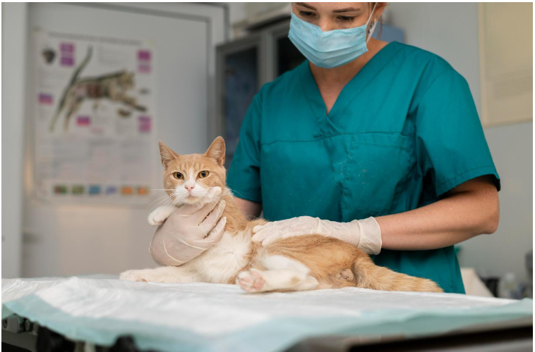 A vet performing oral surgery on a cat