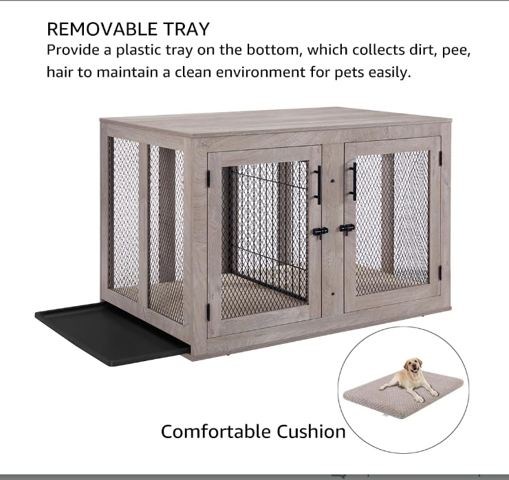 A Wood Dog Crate With a Divider